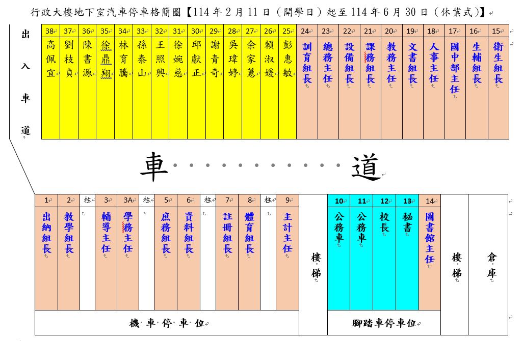 113學年度第2學期本校行政大樓地下室停車位